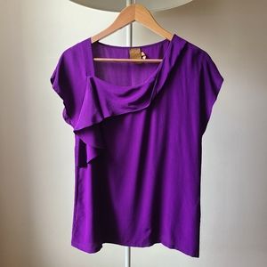 Ali Ro Draped Ruffle Silk Blouse - size 6